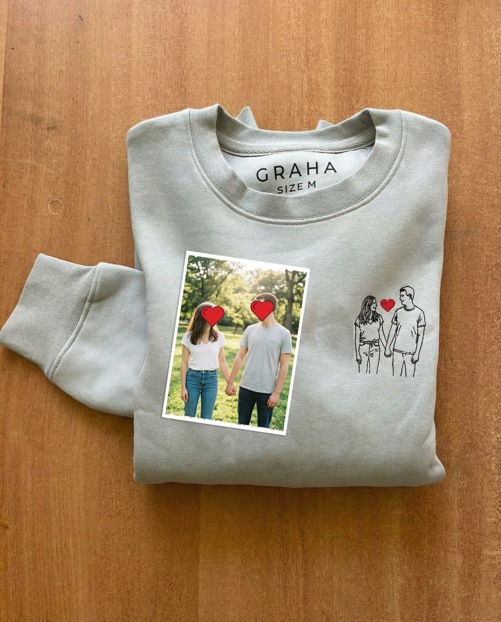 GRAHA Custom Couple Photo Embroidered Sweatshirt & Hoodie