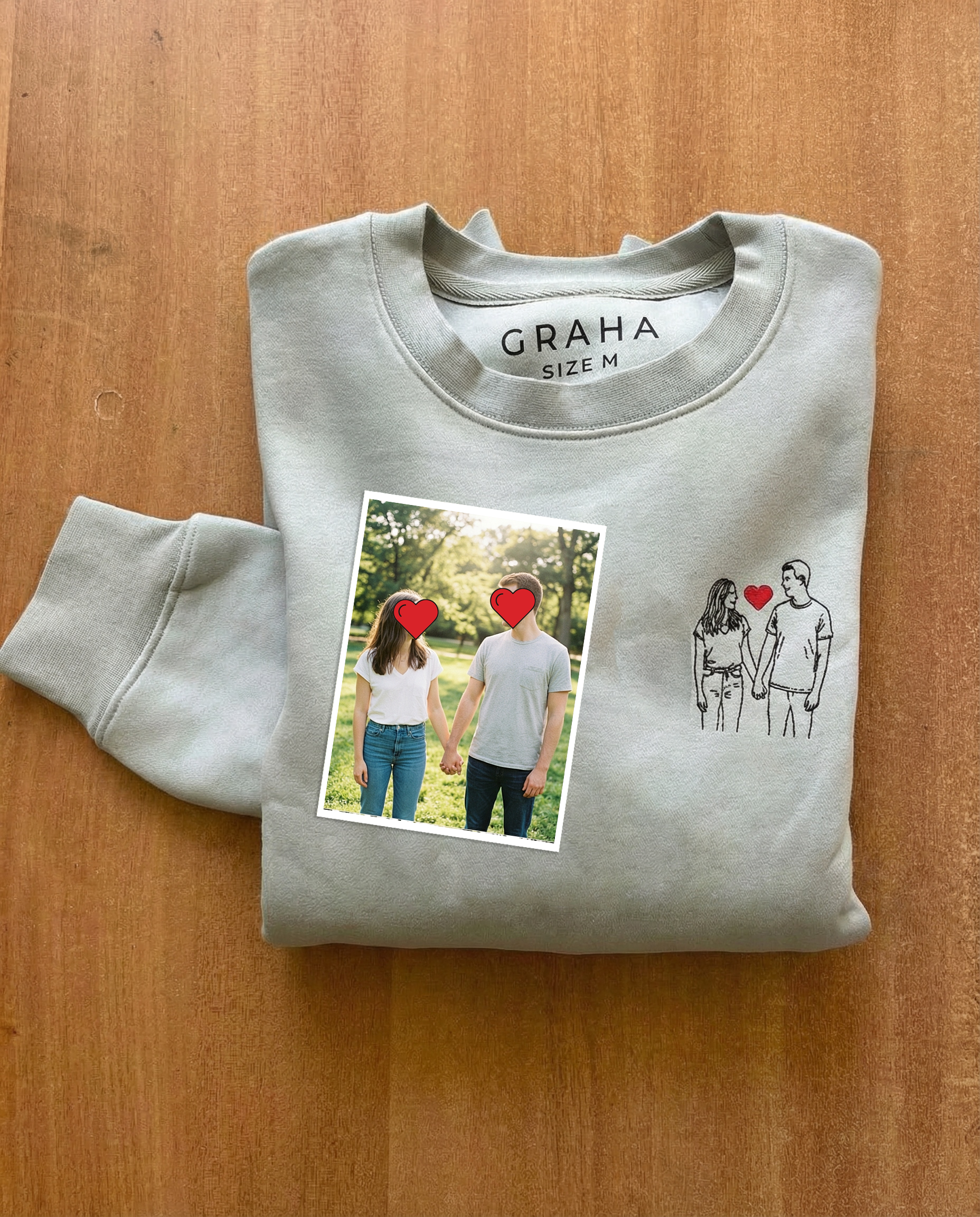 GRAHA Custom Couple Photo Embroidered Sweatshirt & Hoodie
